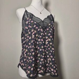 Zadig & Voltaire NWT Christy Anemone Floral Print Racerback Coquette Lace Tank L